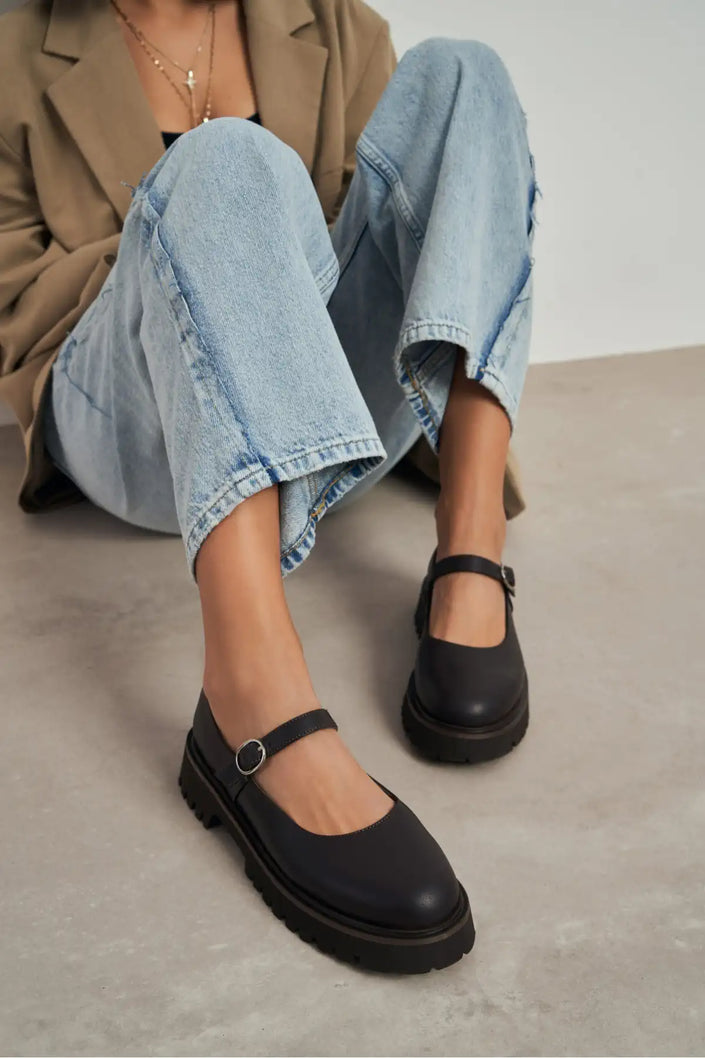 DAMIAN BROWN BUCKLE DETAIL THICK-SOLED WOMEN'S LOAFER SHOES