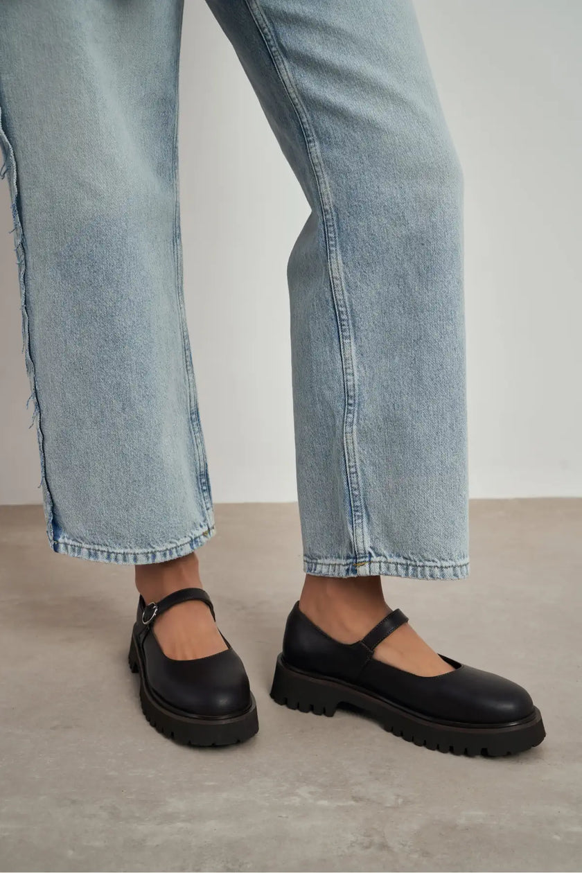 DAMIAN BROWN BUCKLE DETAIL THICK-SOLED WOMEN'S LOAFER SHOES