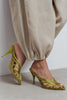 JUDITH Green Satin Open Toe Cage Detail Women’s Heeled Slippers