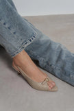 RONE Dark Beige Matte Leather Pointed Toe Open Front Buckle Women’s Shoes