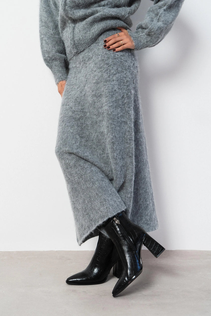 JUANİTA BLACK PATTERNED ZIPPER DETAIL WOMEN'S HIGH-HEEL BOOTS