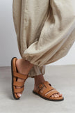 SPIRIT Tan Matte Buckle Detail Flat Women’s Slippers