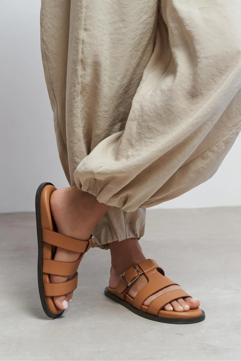 SPIRIT Tan Matte Buckle Detail Flat Women’s Slippers