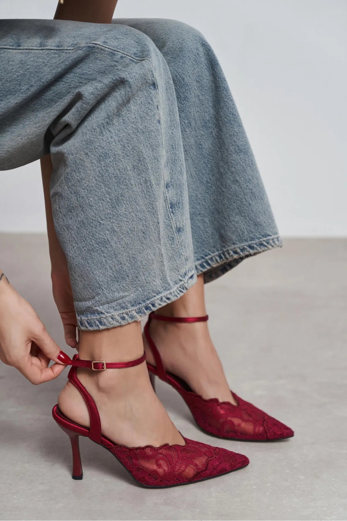 AVENY Burgundy Lace Embroidered Back Strap Women’s Heel Shoes - Pre order | FOOTWEAR | Heels | Lebbse AVENY Burgundy Lace Embroidered Back Strap Women’s Heel Shoes - Pre order | FOOTWEAR | Heels | Lebbse