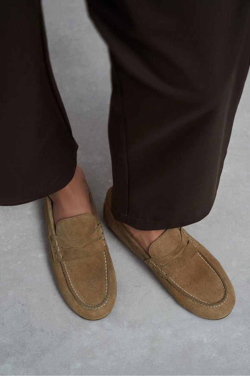 JERY ROME Beige Suede Leather Women’s Loafer Shoes