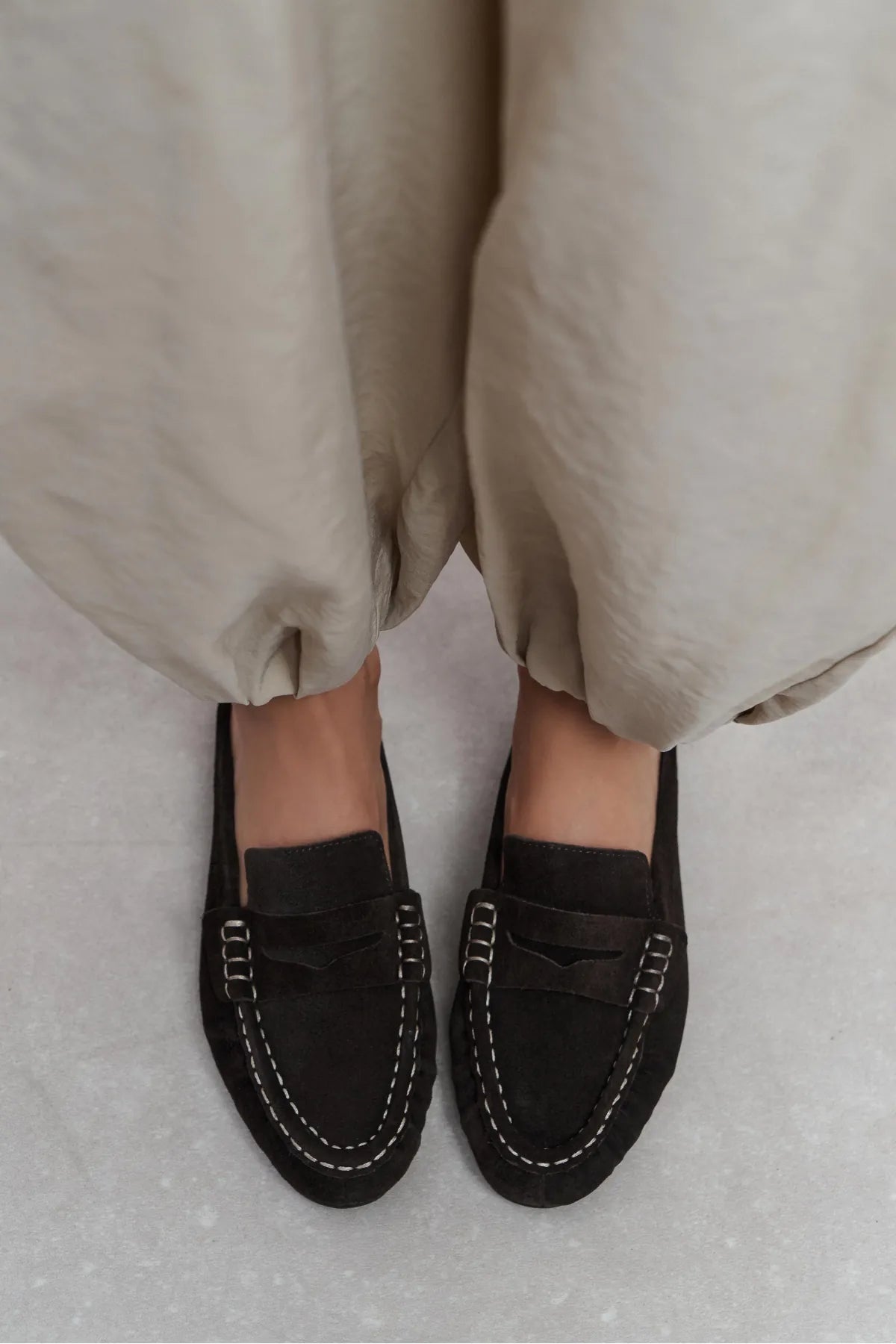 LOBA Bitter Coffee Suede Leather Women’s Flat Loafer Slippers