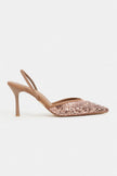 SARA Nude Mesh Beaded Detail Pointed Toe Women’s Heel Shoes