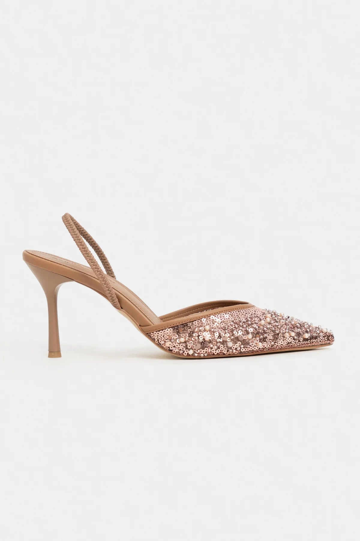 SARA Nude Mesh Beaded Detail Pointed Toe Women’s Heel Shoes
