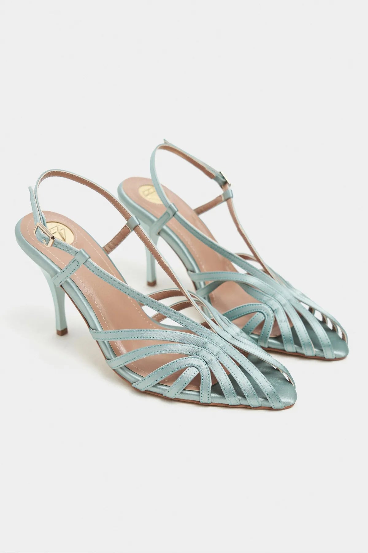 ERYU Turquoise Satin Peep Toe Cage Detail Women’s Heeled Shoes | FOOTWEAR | Heels | Lebbse ERYU Turquoise Satin Peep Toe Cage Detail Women’s Heeled Shoes | FOOTWEAR | Heels | Lebbse