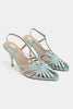 ERYU Turquoise Satin Peep Toe Cage Detail Women’s Heeled Shoes