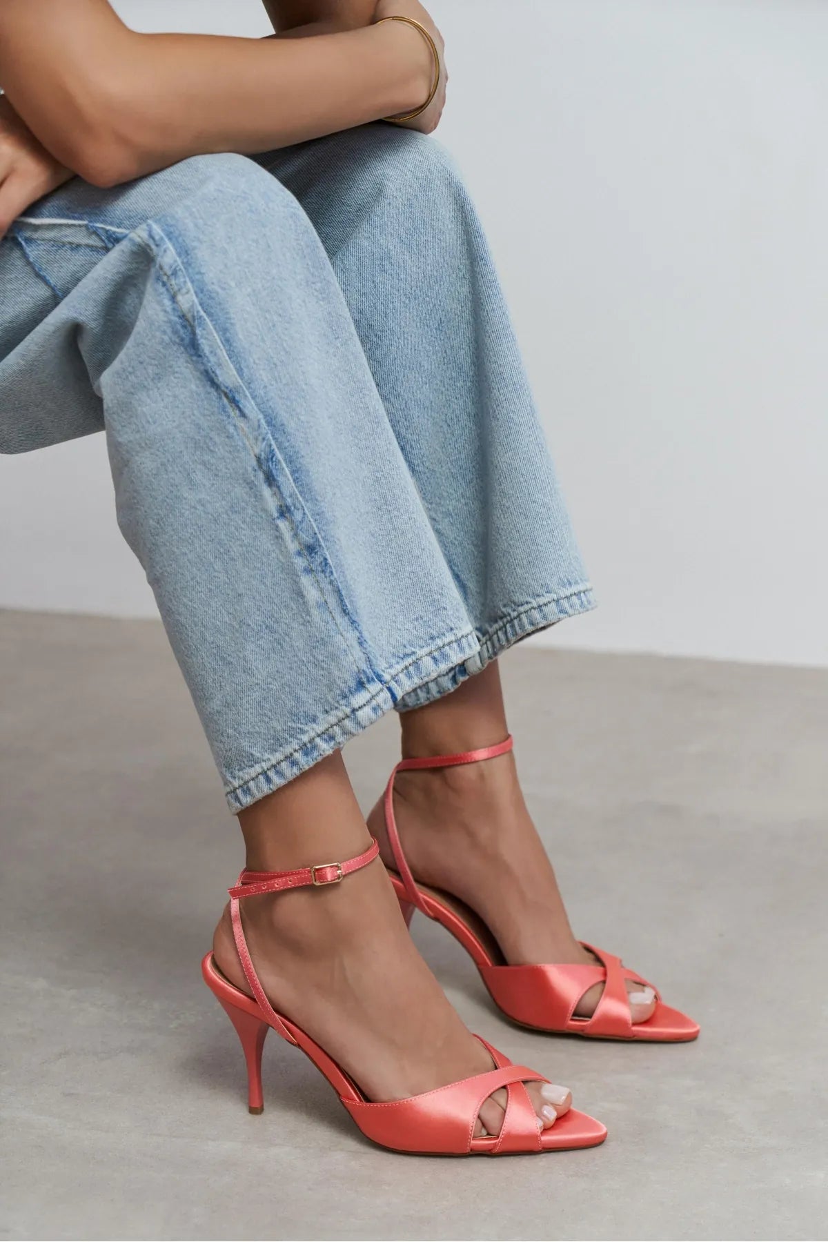 MONICA Salmon Satin Ankle Strap Detail Women’s Stiletto Heels