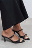 CALISTA Black Satin Buckle Detail Pointed-Toe Women's Mule Heels