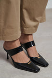 RANA Black Rustic Patterned Ankle Strap Buckle Detail Women’s Heel Shoes