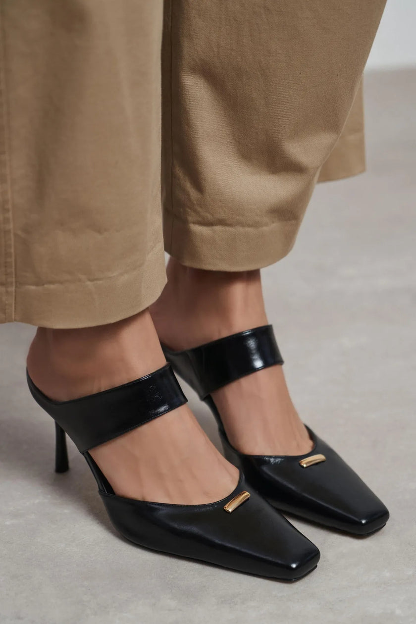 RANA Black Rustic Patterned Ankle Strap Buckle Detail Women’s Heel Shoes