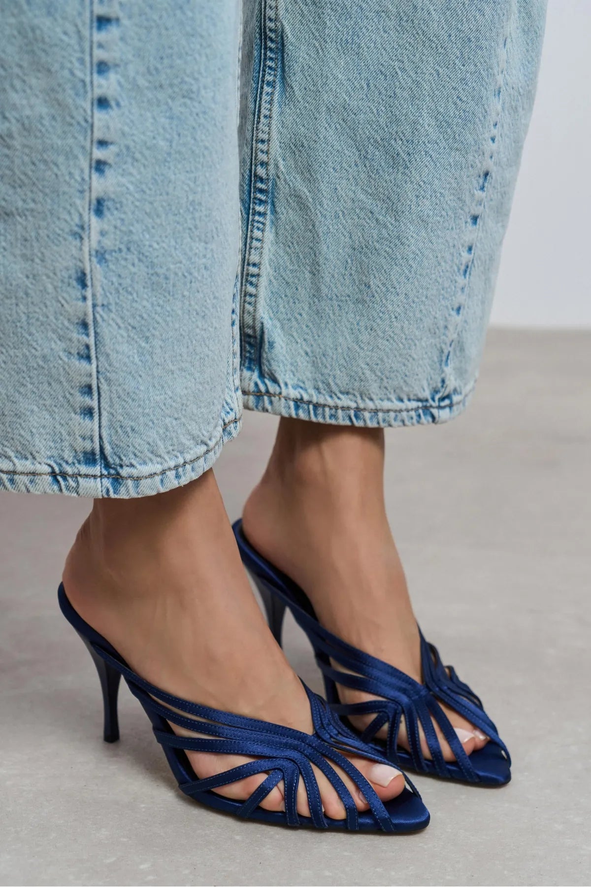 JUDITH Navy Blue Satin Open Toe Cage Detail Women’s Heeled Slippers | FOOTWEAR | Heels | Slipper | Lebbse JUDITH Navy Blue Satin Open Toe Cage Detail Women’s Heeled Slippers | FOOTWEAR | Heels | Slipper | Lebbse