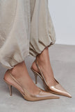 MEHRU Gold Patent Buckle Detail Pointed Toe Women’s Heels