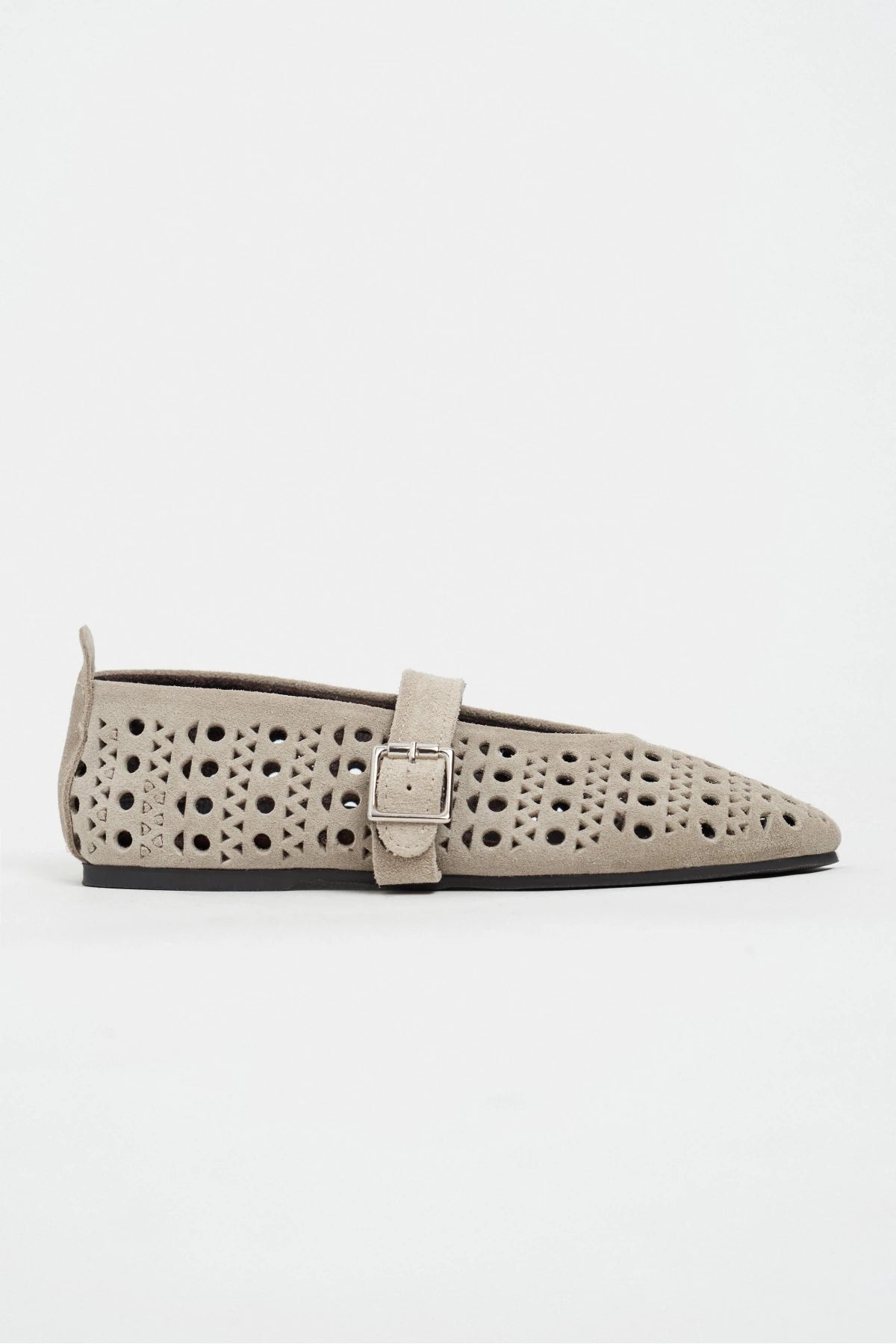 PATTER Beige Suede Studded Genuine Leather Buckle Detail Women’s Ballerina Flats