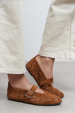 PATTER Tan Suede Studded Genuine Leather Buckle Detail Women’s Ballerina Flats