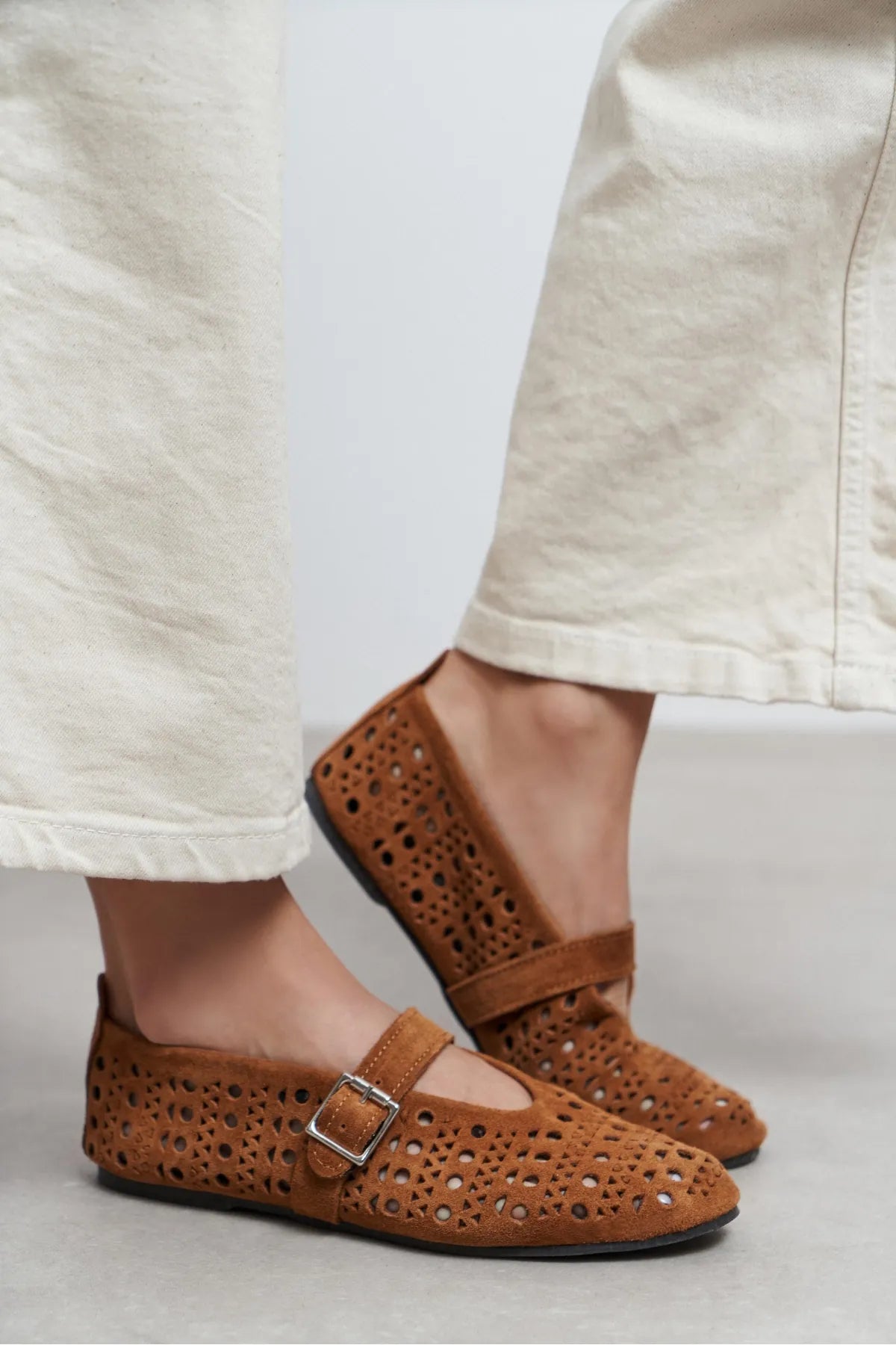PATTER Tan Suede Studded Genuine Leather Buckle Detail Women’s Ballerina Flats | Ballet Flats | FOOTWEAR | Lebbse PATTER Tan Suede Studded Genuine Leather Buckle Detail Women’s Ballerina Flats | Ballet Flats | FOOTWEAR | Lebbse