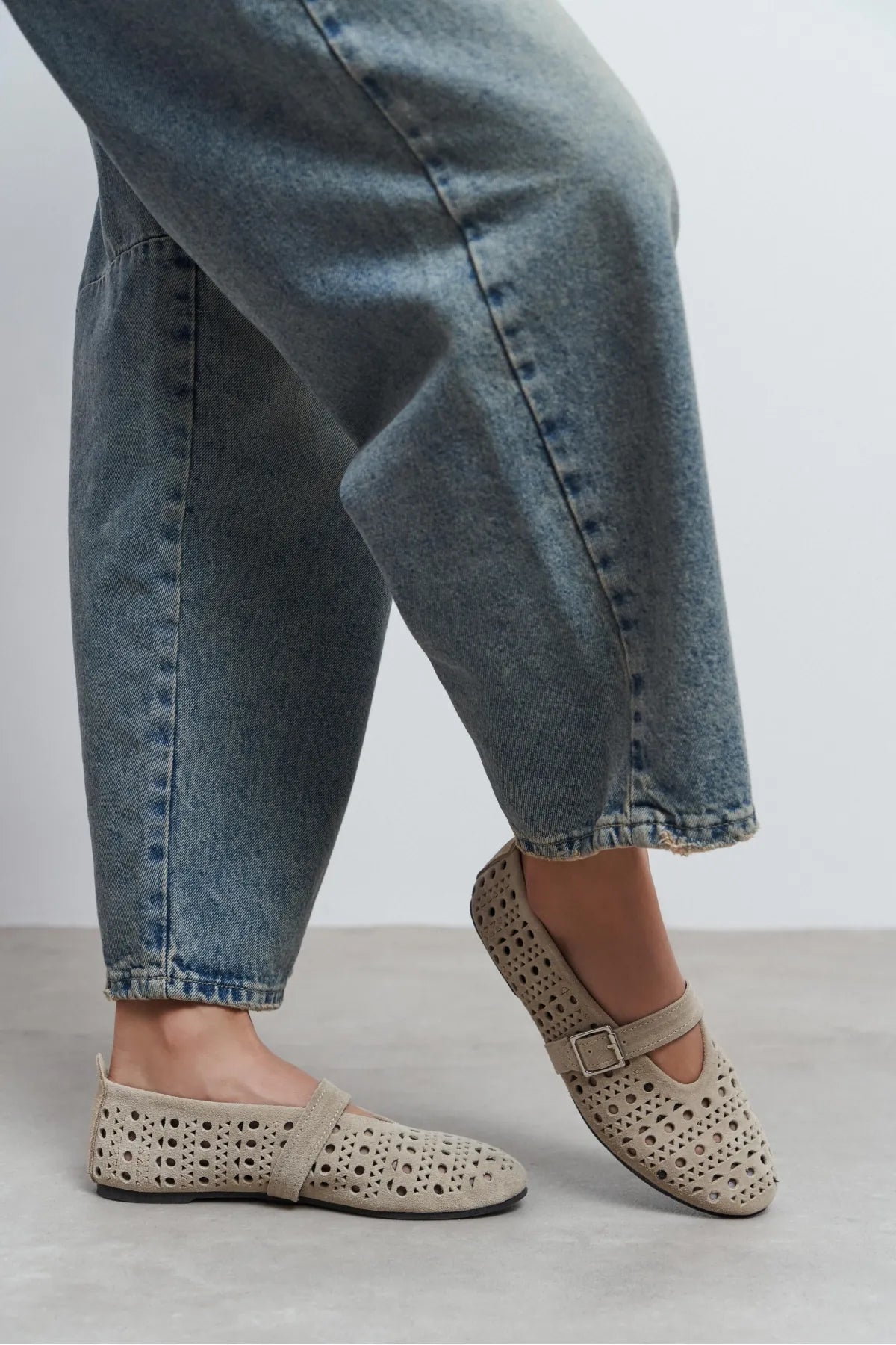 PATTER Beige Suede Studded Genuine Leather Buckle Detail Women’s Ballerina Flats | Ballet Flats | FOOTWEAR | Lebbse PATTER Beige Suede Studded Genuine Leather Buckle Detail Women’s Ballerina Flats | Ballet Flats | FOOTWEAR | Lebbse
