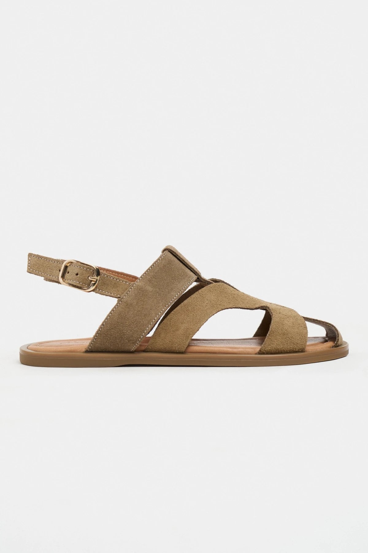 VENDY Rome Beige Suede Leather Buckled Women’s Sandals