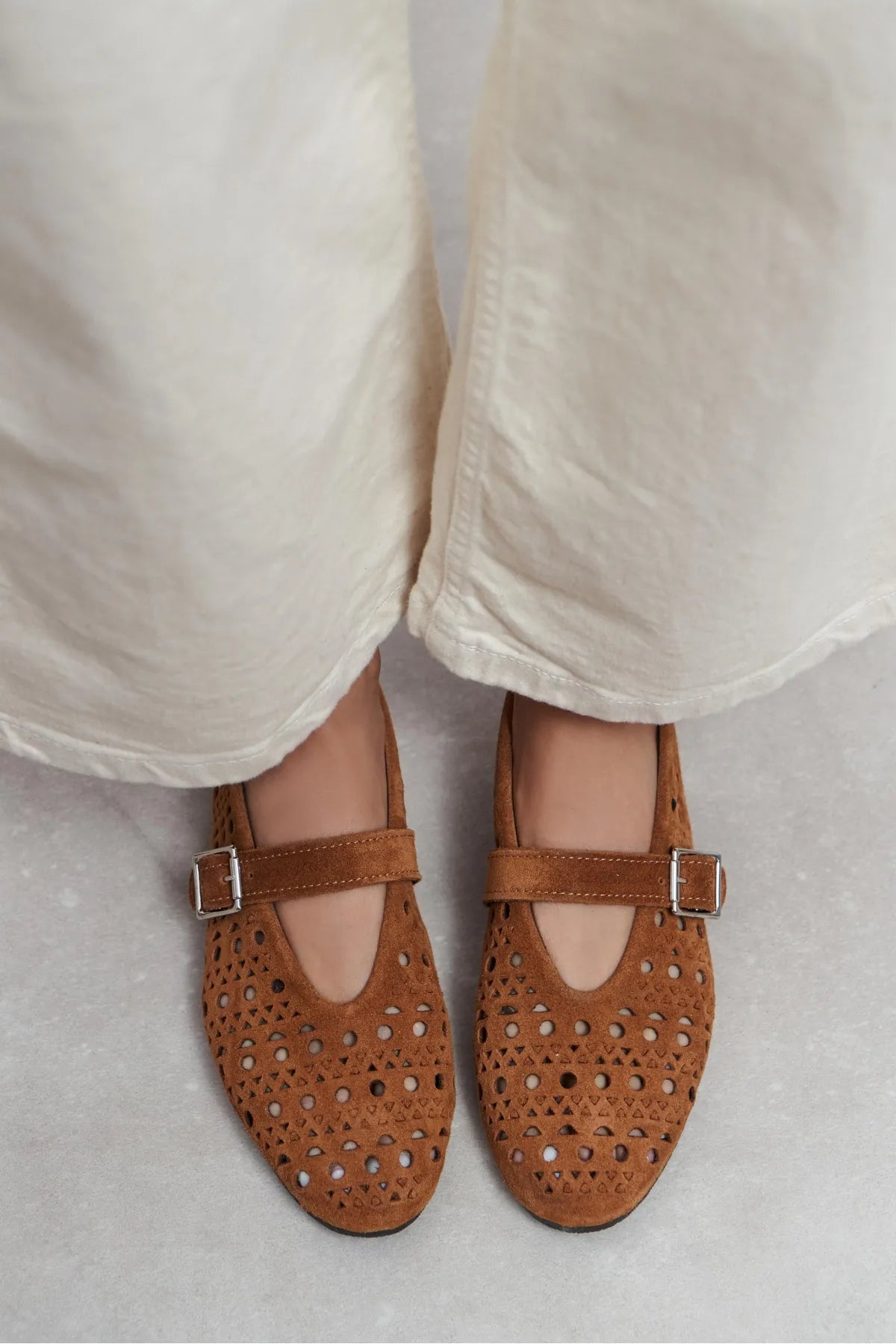PATTER Tan Suede Studded Genuine Leather Buckle Detail Women’s Ballerina Flats | Ballet Flats | FOOTWEAR | Lebbse PATTER Tan Suede Studded Genuine Leather Buckle Detail Women’s Ballerina Flats | Ballet Flats | FOOTWEAR | Lebbse
