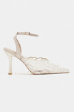 AVENY Beige Lace Embroidered Back Strap Women’s Heels