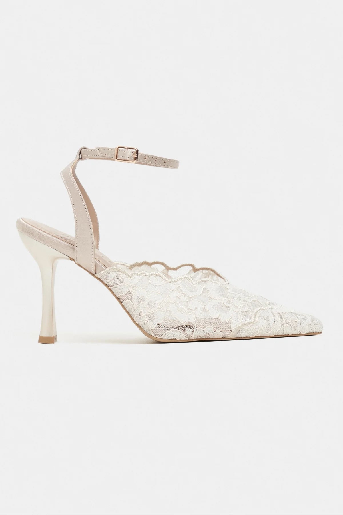 AVENY Beige Lace Embroidered Back Strap Women’s Heels