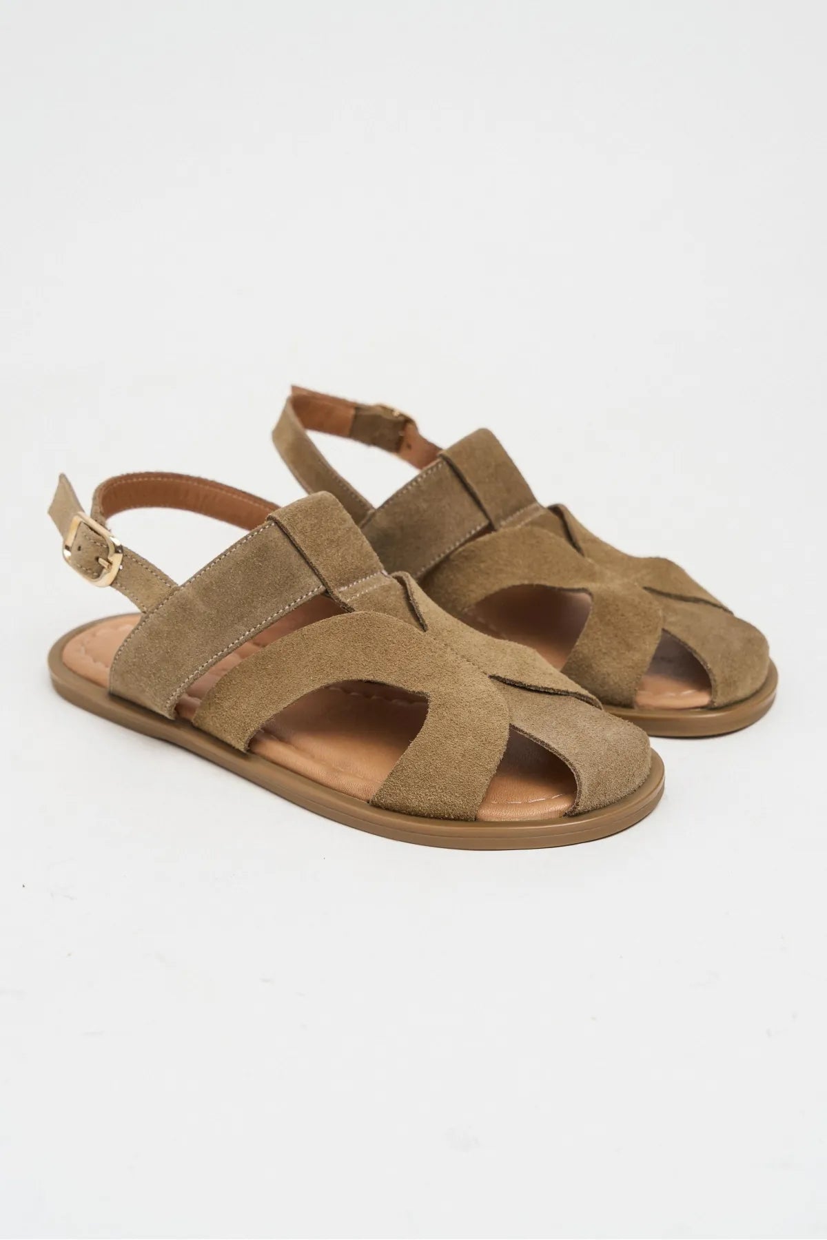 VENDY Rome Beige Suede Leather Buckled Women’s Sandals