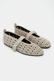 PATTER Beige Suede Studded Genuine Leather Buckle Detail Women’s Ballerina Flats