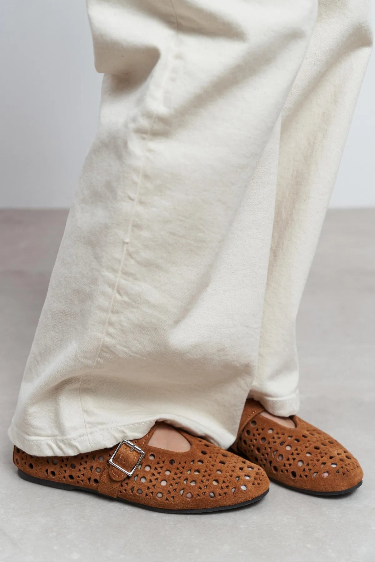 PATTER Tan Suede Studded Genuine Leather Buckle Detail Women’s Ballerina Flats | Ballet Flats | FOOTWEAR | Lebbse PATTER Tan Suede Studded Genuine Leather Buckle Detail Women’s Ballerina Flats | Ballet Flats | FOOTWEAR | Lebbse