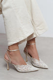 AVENY Beige Lace Embroidered Back Strap Women’s Heels