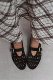 PATTER Coffee Suede Studded Genuine Leather Buckle Detail Women’s Ballerina