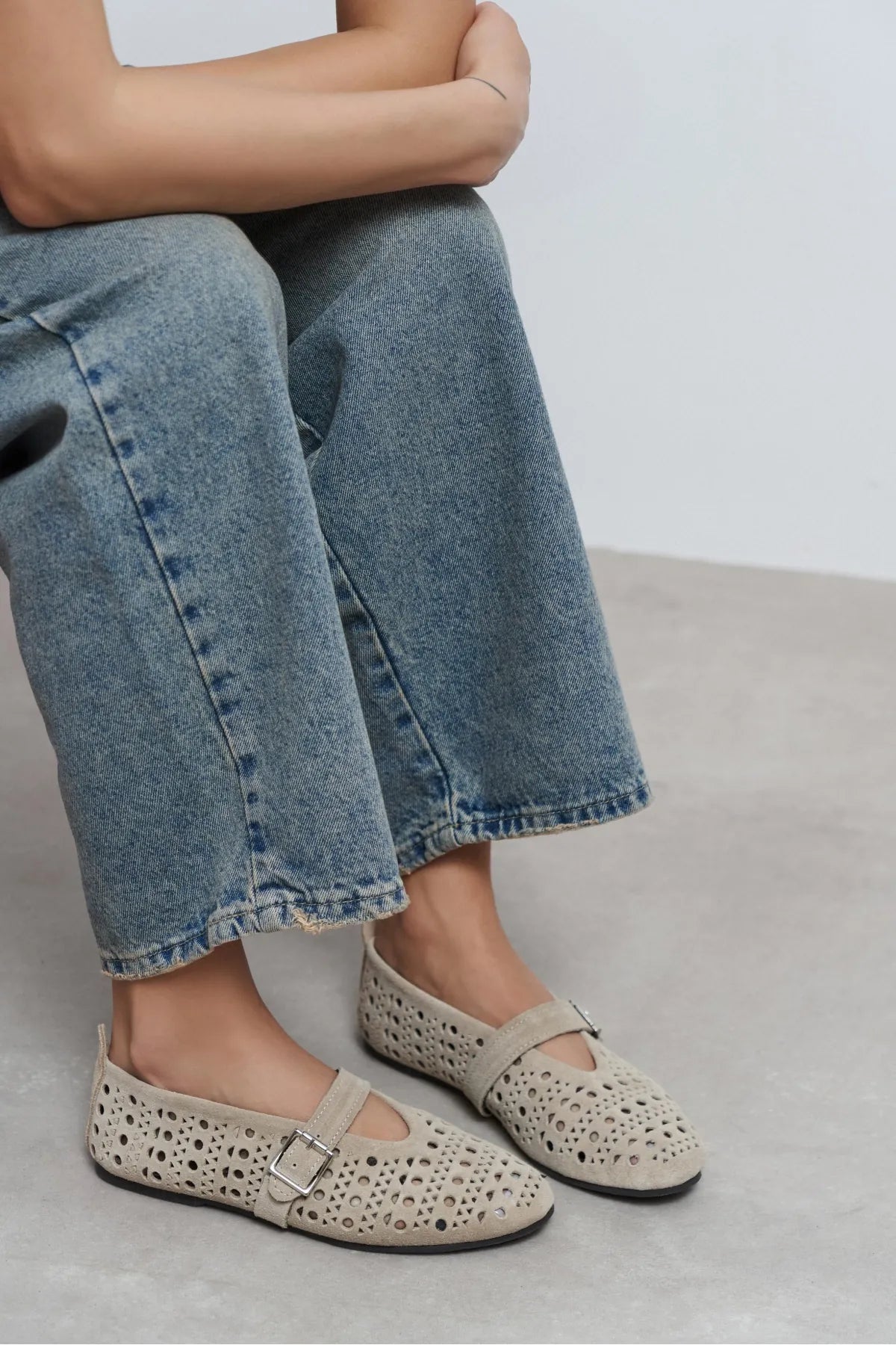 PATTER Beige Suede Studded Genuine Leather Buckle Detail Women’s Ballerina Flats | Ballet Flats | FOOTWEAR | Lebbse PATTER Beige Suede Studded Genuine Leather Buckle Detail Women’s Ballerina Flats | Ballet Flats | FOOTWEAR | Lebbse