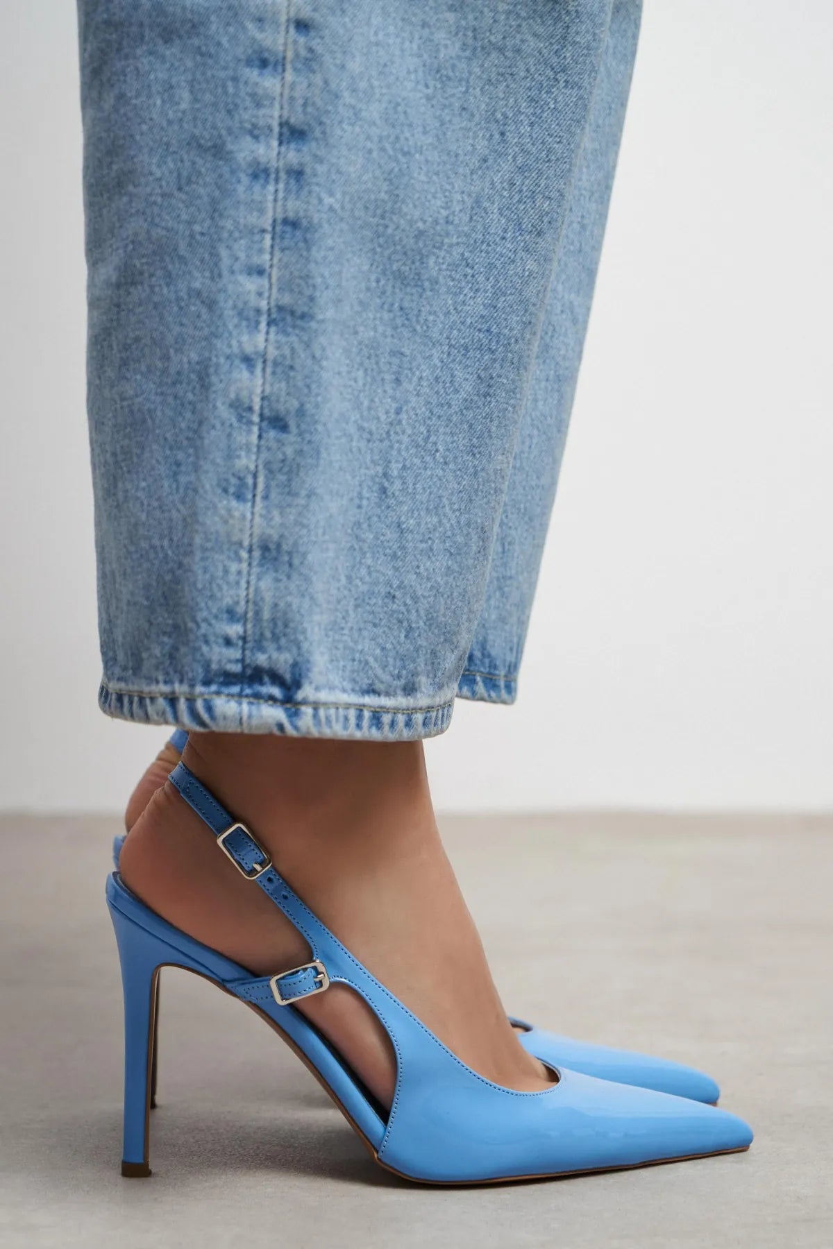 LADONIA Baby Blue Patent Buckle Detail Open Back Women’s Heels | FOOTWEAR | Heels | Lebbse LADONIA Baby Blue Patent Buckle Detail Open Back Women’s Heels | FOOTWEAR | Heels | Lebbse