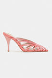 JUDITH Salmon Satin Open Toe Cage Detail Women’s Heeled Slippers