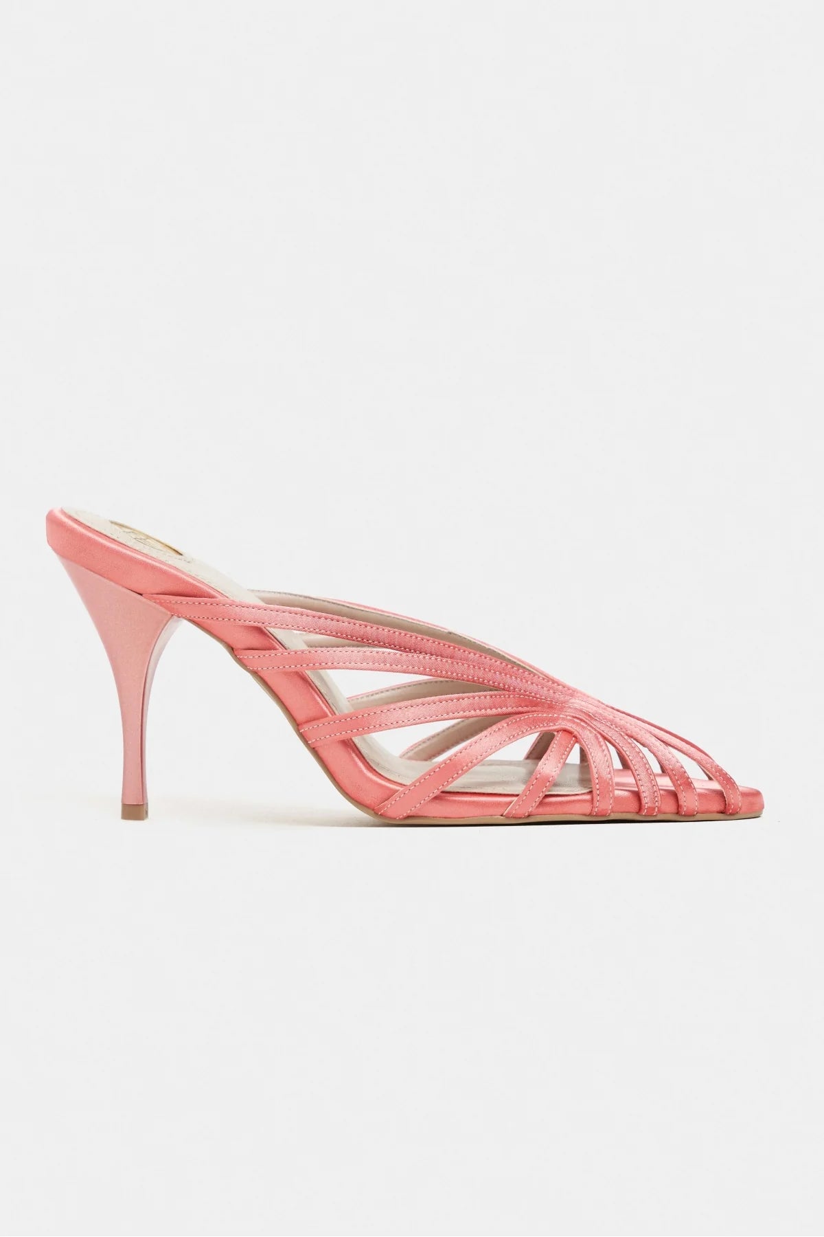 JUDITH Salmon Satin Open Toe Cage Detail Women’s Heeled Slippers | FOOTWEAR | Heels | Slipper | Lebbse JUDITH Salmon Satin Open Toe Cage Detail Women’s Heeled Slippers | FOOTWEAR | Heels | Slipper | Lebbse