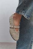 PATTER Beige Suede Studded Genuine Leather Buckle Detail Women’s Ballerina Flats