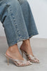 JUDITH Sand Beige Satin Open Toe Cage Detail Women’s Heeled Slippers -Pre order