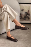 JEREMI Coffee Wrinkled Matte Belt Detail Women’s Ballet Flats
