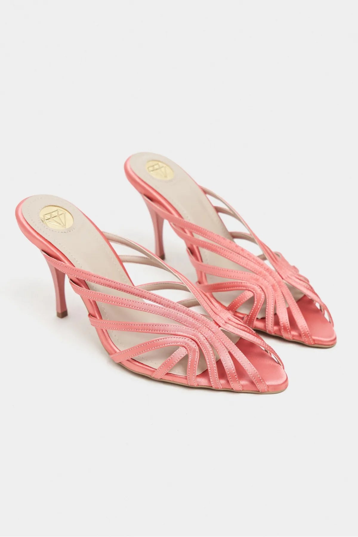 JUDITH Salmon Satin Open Toe Cage Detail Women’s Heeled Slippers | FOOTWEAR | Heels | Slipper | Lebbse JUDITH Salmon Satin Open Toe Cage Detail Women’s Heeled Slippers | FOOTWEAR | Heels | Slipper | Lebbse