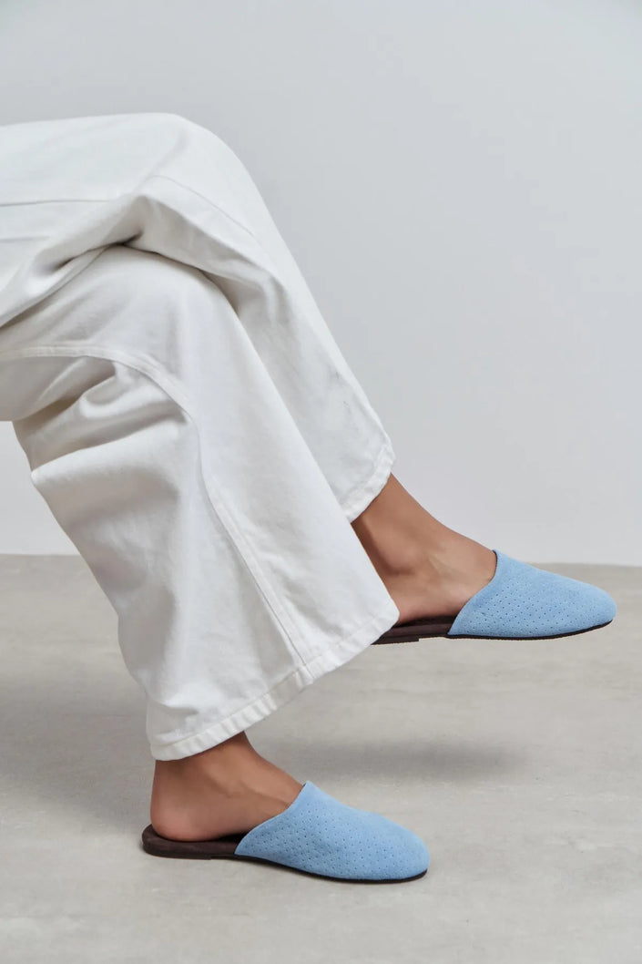 MODI BABY BLUE SUEDE LEATHER WOMEN’S CLOSED SLIPPERS