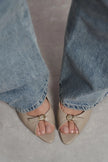 RONE Dark Beige Matte Leather Pointed Toe Open Front Buckle Women’s Shoes
