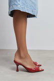 FENRIR RED RUSTIC PATTERN SQUARE-TOE HIGH HEEL WOMEN’S SLIPPERS