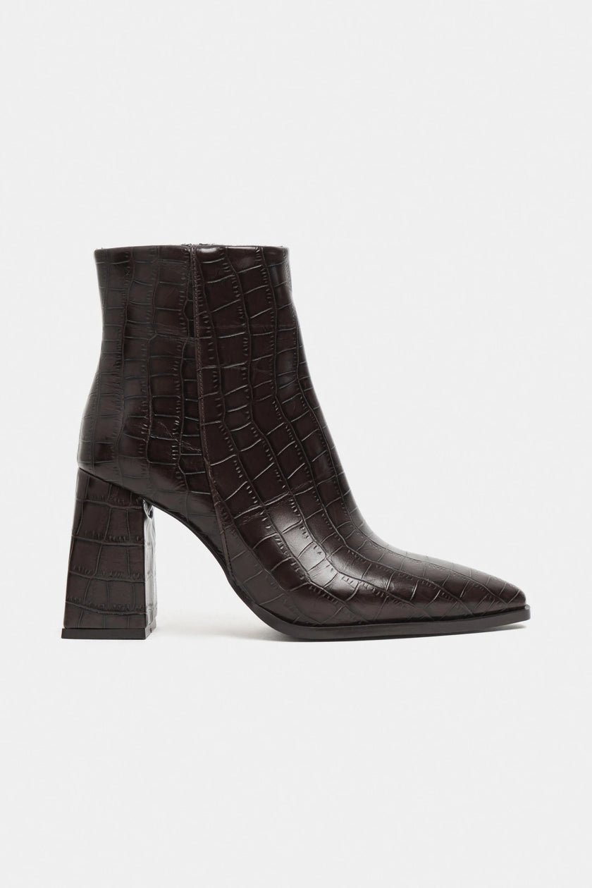 JUANİTA BROWN PATTERNED ZIPPER DETAIL WOMEN'S HIGH-HEEL BOOTS