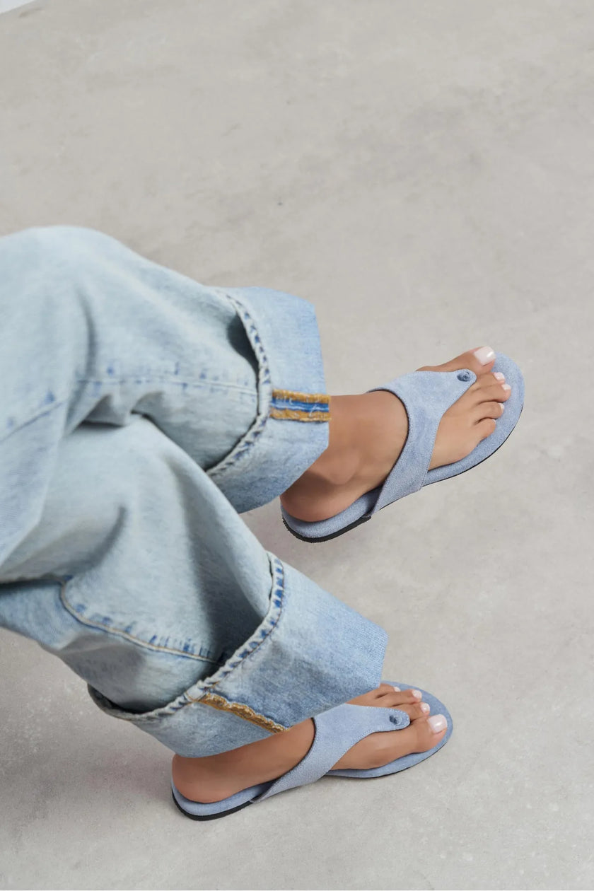 ALMIRA BABY BLUE SUEDE LEATHER WOMEN’S FLAT TOE-POST SLIPPERS