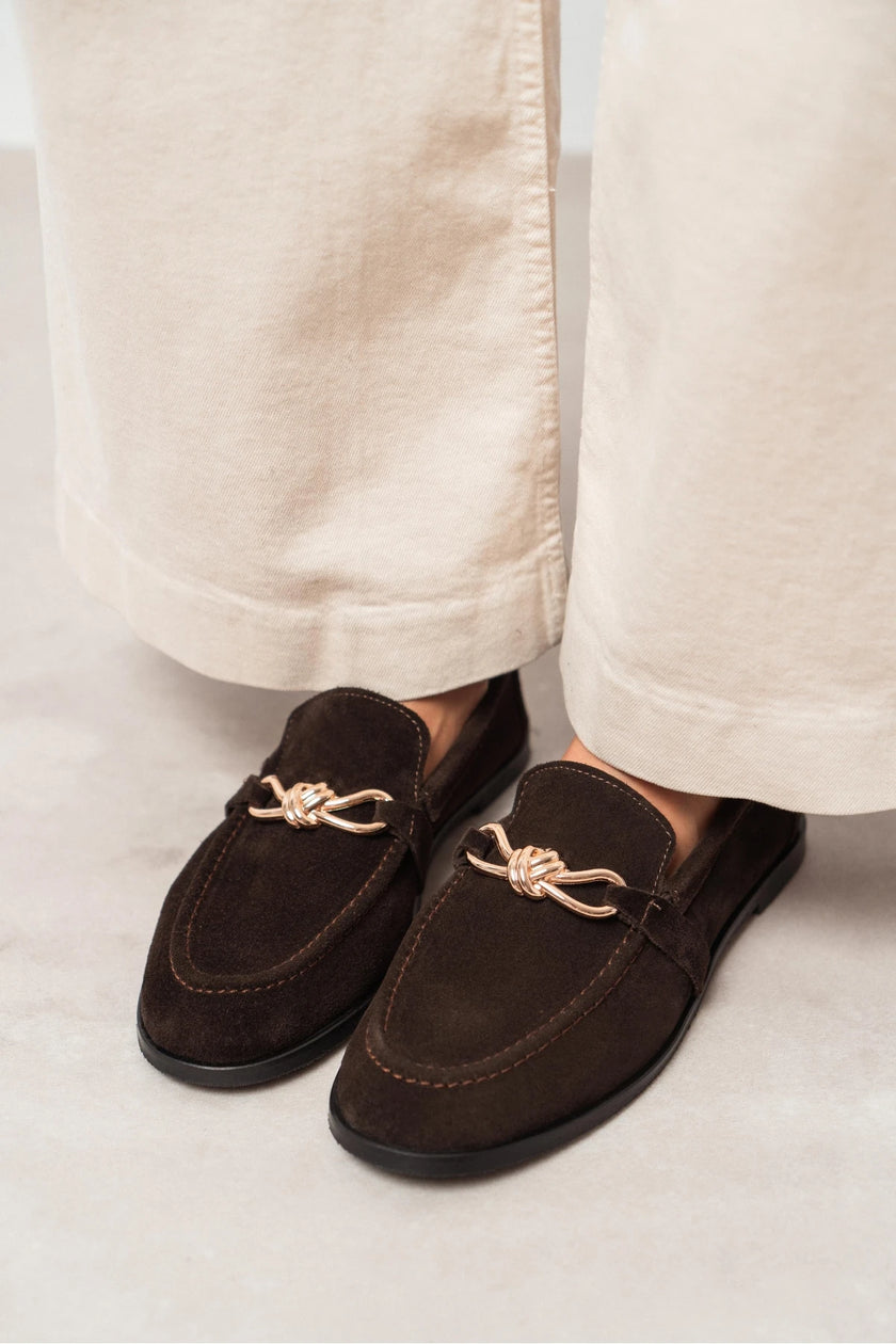 ABEL BROWN BUCKLE DETAIL FLAT-SOLE WOMEN'S LOAFER SHOES