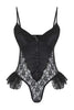 Black Lace and Satin Ruffled Unlined Fantasy Bodysuit