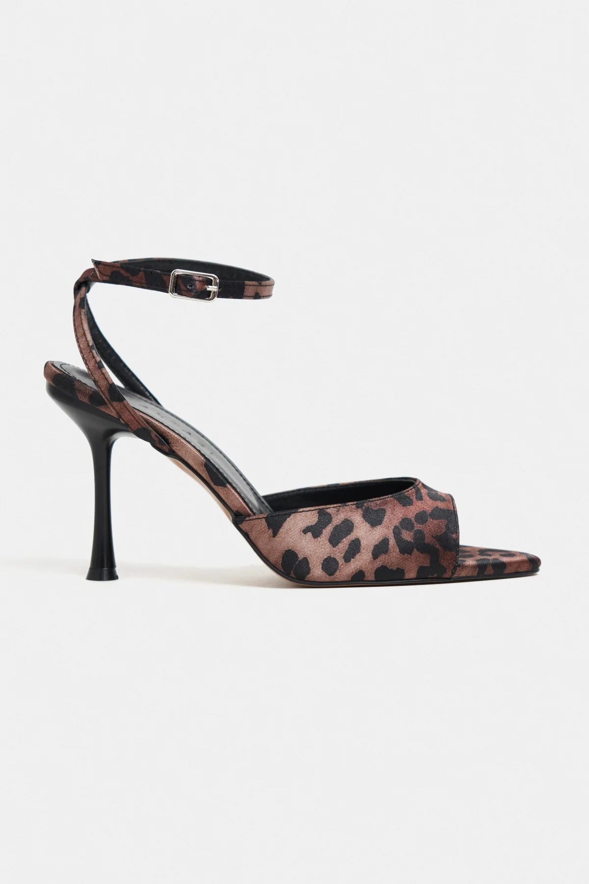 TANIA Leopard Satin Ankle-Strap Stiletto Heels