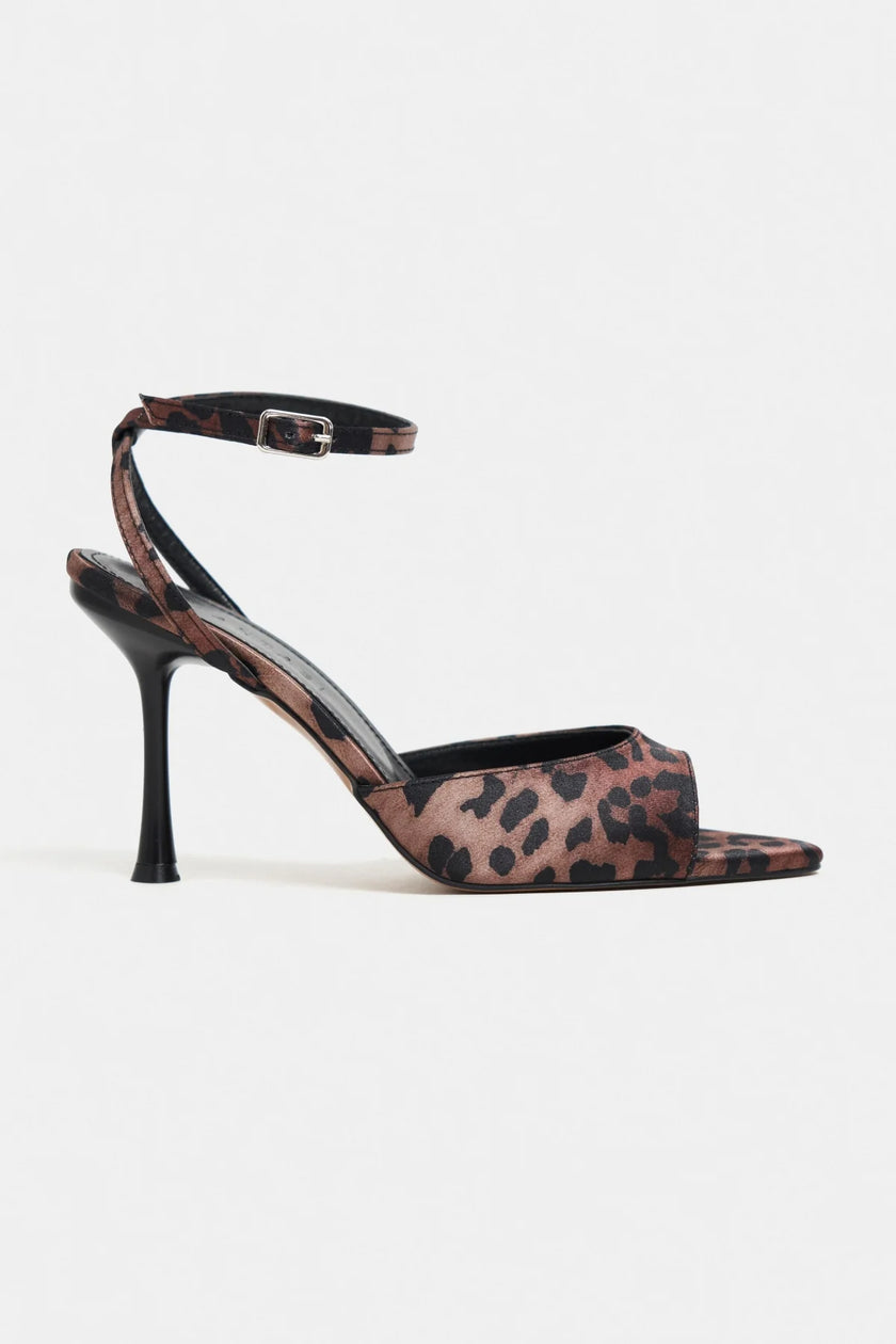 TANIA Leopard Satin Ankle-Strap Stiletto Heels